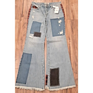 NWT Free People Patchwork Flare Jeans Women’s 29 Distressed Bell Bottom 29x32